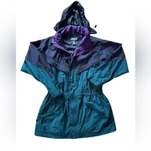 Vintage Lands End Nylon Full Zip Jacket Men Size Medium Regular Packable Hood